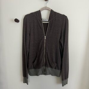 Wildfox Brown Hoodie with Silver Zipper Baggy Beach Jumper